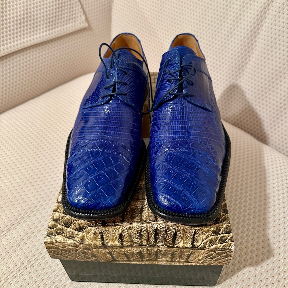 Vibrant Blue Textured Oxfords with Glossy Finish